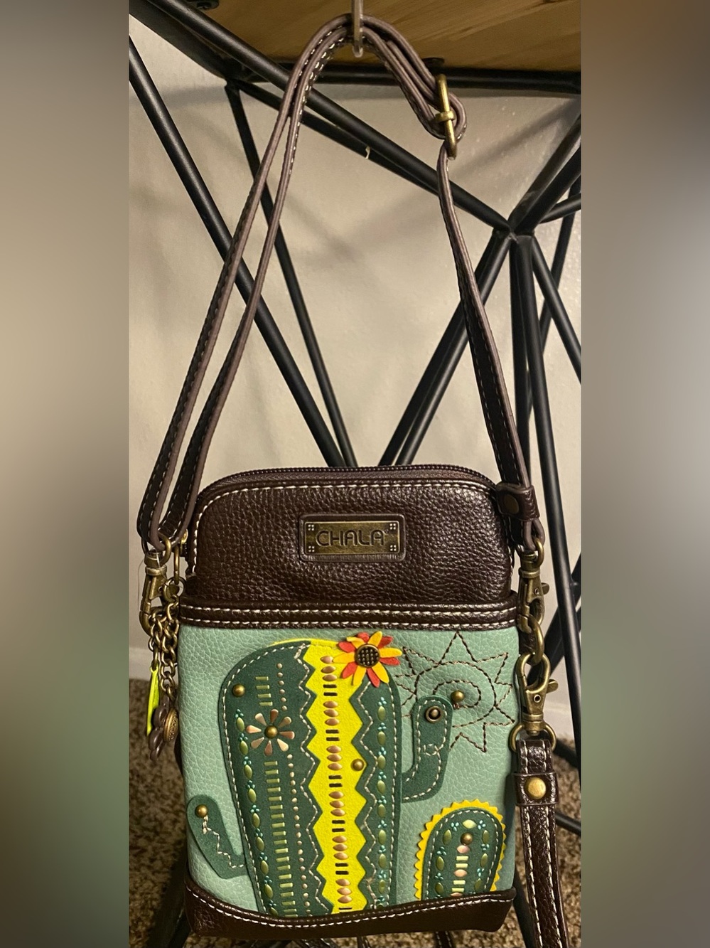 Chala Mint, Brown & Yellow Floral Elephant Crossbody Bag